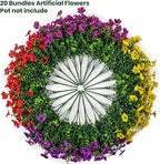 Lnoicy 20 Bundles Artificial Flowers for Outdoor Fake Plants for Spring Decoration,Faux Eucalyptus Flowers for Planter UV Resistant Lifelike for Home Porch Garden（4 Color）