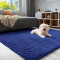 OLANLY 4x4 Machine Washable Accent Rug, Soft Fluffy Shaggy Area Rug for Bedroom, Living Room, Indoor Floor Carpet for Kids, Nursery, Home Decor, Navy Blue