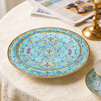 KAMMAK Decorative Plates Set for Display, Blue Ceramic Plate Decor with Stand, Handmade Vintage Porcelain Ornament for Table, Living Room, Kitchen, Office, Perfect Chinese Style Dish Gift (8in+10in)
