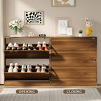 Shoe Cabinet with 2 Flip Drawers, Slim Narrow Shoe Storage Cabinet, Freestanding Shoe Organizer with Adjustable & Removable Shelves, Top Display Shelf for Entryway, Hallway, Foyer, Closet