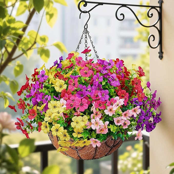 Artificial Faux Flowers Plants for Outdoors Outside Spring Summer Decoration,12 Bundles Silk Daisy Realistic Fake Flowers Plant Greenery UV Resistant for Planters Porch Patio Garden Home(6 Multicolor)