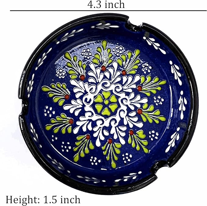 Ashtray Set Cigarette Ash Tray for Indoor Outdoor Use Ash Holder for Smokers Desktop Smoking Ash Tray - Home Office Decoration Hand-Paint Ceramic Cigar Ashtrays (2 pcs Large - Yellow and Blue)