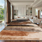 Ciicool Modern Abstract Rug for Living Room, 9'x12' Machine Washable Area Rug Non-Slip Rug, Low-Pile Contemporary Indoor Dining Floor Carpet for Bedroom Office Under Table Home Decor Brown Black