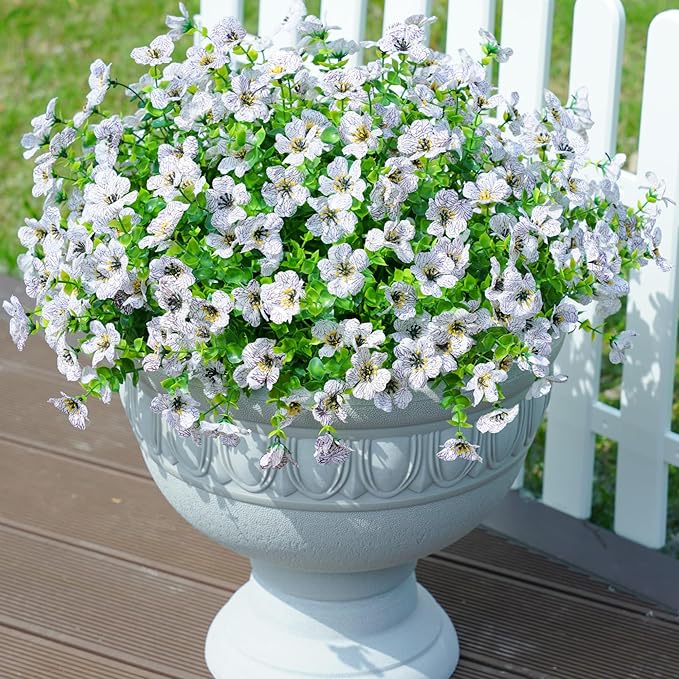 Artificial Flowers for Outdoors Daisy 12 Bundles for Home Decoration, Faux Flower Fake Plants Outside Decoration with Eucalyptus UV Resistant for Planter Porch Patio Yard Garden White
