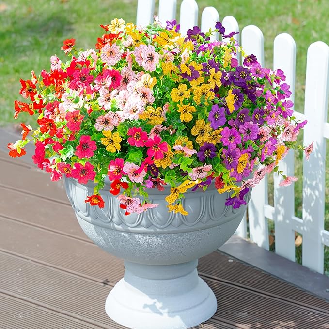 Artificial Fake Plants Flowers for Outdoor Decoration, 12 Bundles Faux Silk Daisy Look Real UV Resistant for Outside Home Porch Patio Planter Decor