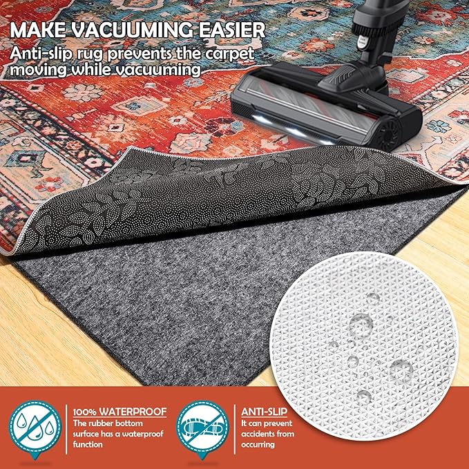 Waterproof Rug Pad, Thick 2x6 ft Under Area Rug Carpet Pad, Non Slip Rug Pads for All Floors and Hardwood Floors Finishes, Keep Carpets in Place Soft and Prevent Rug from Wrinkling or Buckling