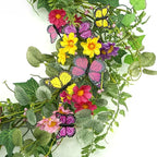 20" Artificial Spring Summer Wreath with Fake Butterflies,Eucalyptus Leaves,Daisy,Dry Vine Branches,Fern Leaves for Front Door Indoor Outdoor Farmhouse Wall Holiday Decor, White Gift Box Included