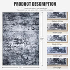 6x9 Area Rug Living Room Rug: Washable Modern Abstract Soft Thin Rug Indoor Floor No Slip Stain Resistant Carpet for Bedroom Dining Room Farmhouse Nursery Home Office - Black