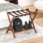 Luggage Racks Set Of 2 Suitcase Stand Foldable With Storage Shelf For Guest Room Hotel Essentials Solid Bamboo Heavy-Duty Item Holder Chestnut Brown