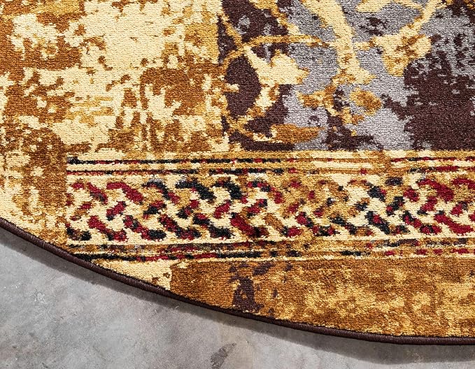 Unique Loom Barista Collection Area Rug - Arusha (4' 1" Round, Beige/ Black)