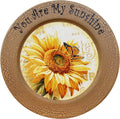 CVHOMEDECO. Sunflower Decorative Plate Primitives Round Crackled Display Wooden Plate Home Décor Art, 13-1/4 Inch