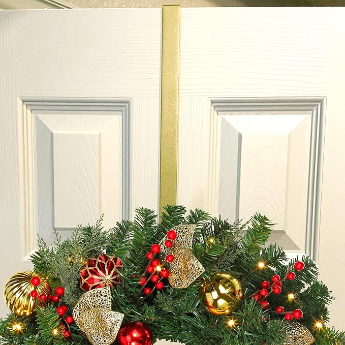 Haute Decor Dual-Sided Wreath Hanger (Textured Gold) - Hang Decorations on Both Sides of Your Door - Holds Even Heavy Decorations up to 20 pounds
