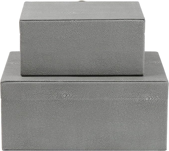 HofferRuffer Faux Leather Jewelry Boxes, Decorative Boxes Storage Accessory Organizer with Gold Hardware Decor, Classic Vegan Leather Set of 2 Pieces (Dark Grey)