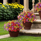 Artificial Flowers for Outdoors Potted Spring Decor, 12 Bundles Fake Summer Daisy with Realistic Eucalyptus Leaves, Faux Plants for Greenery Boxwood Porch Patio Garden Pot Lawn(Red Purple Yellow)