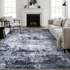 10x14 Area Rug Living Room Rug: Washable Modern Abstract Soft Thin Rug Indoor Floor No Slip Stain Resistant Carpet for Bedroom Dining Room Farmhouse Nursery Home Office - Black