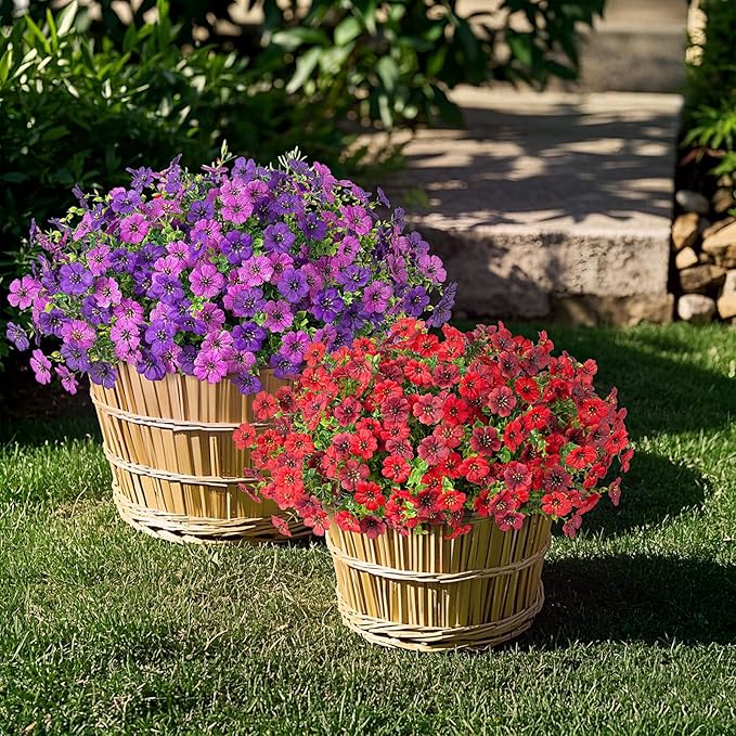 Artificial Fake Mums Flowers for Outdoor Spring Decor, 12 Bundles Faux Flowers Plants Silk Daisy for Planter Pot Colorful UV Resistant Look Real for Front Door Porch Patio Outside Yard(Light Purple)