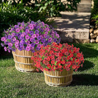 Artificial Fake Mums Flowers for Outdoor Spring Decor, 12 Bundles Faux Flowers Plants Silk Daisy for Planter Pot Colorful UV Resistant Look Real for Front Door Porch Patio Outside Yard(Light Purple)