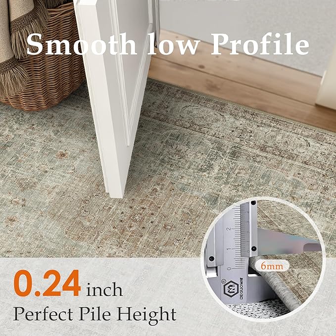 Sage Area Rug 5x7 for Living Room Washable Vintage Carpet Low Pile Non Slip Distressed Soft Traditional Retro Oriental Large Accent Throw Rug Office Kitchen Bedroom Dining Room