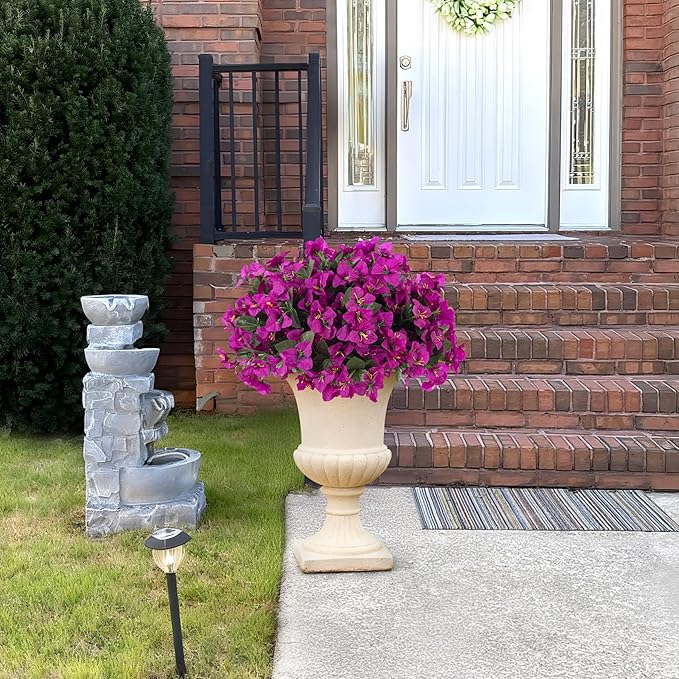 Artificial Flowers Faux Plants for Outdoors Spring Summer Decor, 6 Bundles Fake Bougainvillea Silk Flowers UV Resistant Realistic for Outside Planter Porch Patio Garden Home(Purple)