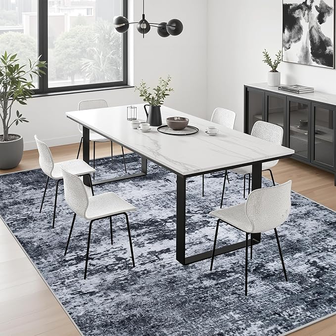 4x6 Area Rug Living Room Rug: Washable Modern Abstract Soft Thin Rug Indoor Floor No Slip Stain Resistant Carpet for Bedroom Dining Room Farmhouse Nursery Home Office - Black