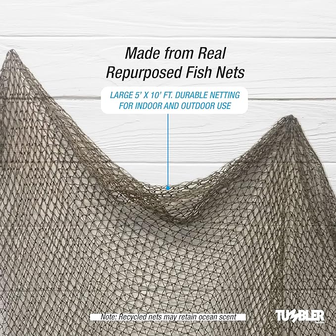 Tumbler Home Fish Net Decorations, Fishing Net Decor for Pirate, Mermaid, Fishing, Halloween, Hawaiian, Tiki or Beach Party Decorations, Fish Netting for Nautical Decor or Ocean Room, 5x10ft (2 Pack)