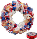 250th Anniversary Patriotic Wreaths for Front Door, 28 Inch Extra Large 4th of July Wreath, Pre-Lit Layered Ribbon Design, Red White and Blue Memorial Day Decorations with Storage Bag