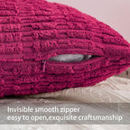 Aegero Pack of 2 Corduroy Decorative Throw Pillow Covers 16x16 Inch Soft Striped Pillow Covers Modern Farmhouse Home Decor for Sofa Living Room Couch Bed（Rose Red）