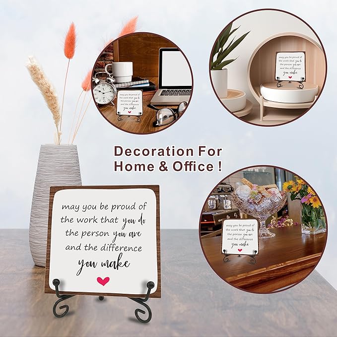 Wooden Gift Sign Positive Reminder - May You Be Proud- Motivational Wood Plaque With A Support Frame - Home & Office Inspirational Gifts For Women And Man,Coworker Office Desk Decor & Accessories - A16