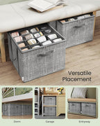 SONGMICS Shoe Organizer for Closet, Set of 2, Shoe Storage Box with Clear Lid, Foldable Fabric Bins, Holds 32 Pairs Total, Reinforced Handles, 16.5 x 16.5 x 12.5 Inches, Cattail Gray ULSP602G01