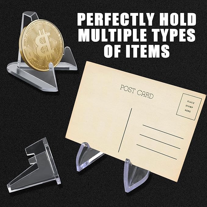 Bonsicoky 20 Pack Mini Clear Acrylic Easel Display Stands - Durable Display Holders for Coins, Card, Medals, and Collectibles - 1.4 Inch Tall