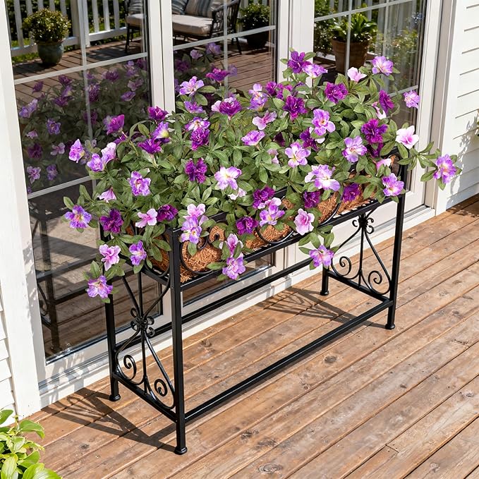 Artificial Fake Azalea Flowers for Outdoor Spring Decoration, Faux Silk Flower for Summer UV Resistant Look Real Plants for Garden Yard Porch Walkway Indoor Decor, 2PCS