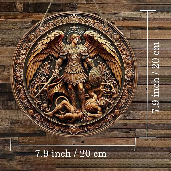 St. Michael San Miguel Arcangel Wall Pediments Home Decor Door Sign Plaques Hanging Pendant Decorations Batter Guard Angel Christian Religious Ornaments (A)