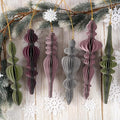 6Pcs Christmas Honeycomb Ornaments for Tree, 3D Paper Honeycomb Hanging Decorations Neutral Finial Christmas Ornaments Lanterns for Xmas Tree New Year Holiday Party Home Decor, Green Pink Gray