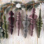 6Pcs Christmas Honeycomb Ornaments for Tree, 3D Paper Honeycomb Hanging Decorations Neutral Finial Christmas Ornaments Lanterns for Xmas Tree New Year Holiday Party Home Decor, Green Pink Gray