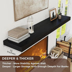 Venusmiles Floating Shelves for Wall, 55 Inch Wide x 12 Inch Deep Floating Shelves, Long Wood Floating Wall Shelf Shelves for Living Room Bathroom Bedroom Kitchen Home - (Black, 55" W x 12" D x 2" H)