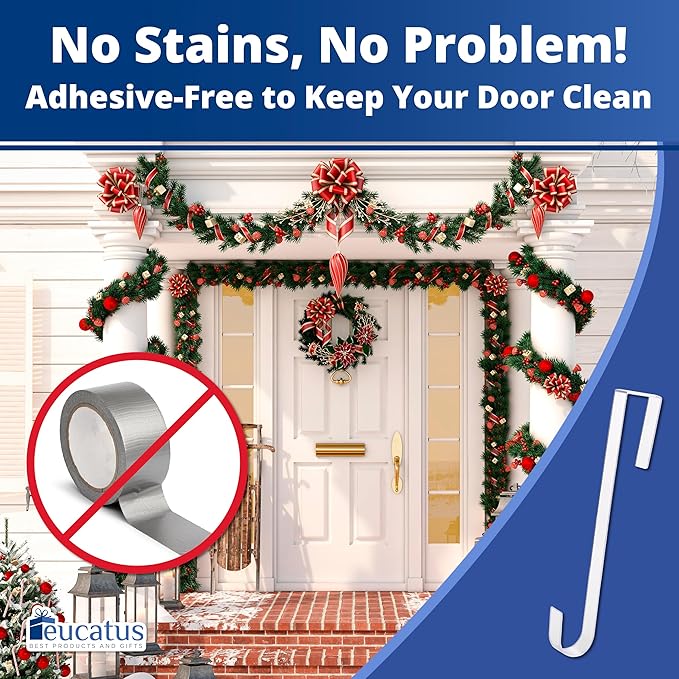 Non-Scratch 100% Clear 12In Xmas Wreath Hanger 3Pk. Best Long Hooks for Indoor or Outdoor Holiday Home Decor. Slim Christmas Wreaths Holders Hang Fall Halloween Decorations Over Front or Storm Door.