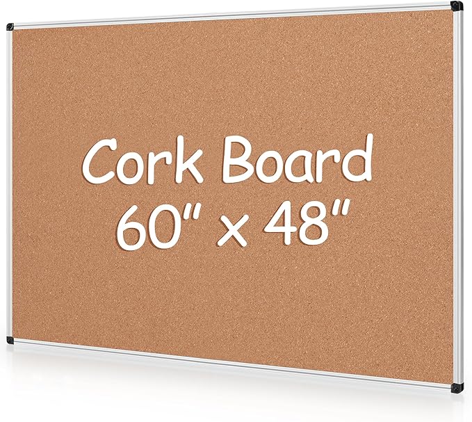 Extra Large Cork Bulletin Board 60" X 48", Silver Aluminum Framed 5'x4' Corkboard for Wall, Wall Mounted Notice Pin Board with 18 Push Pins for School, Home & Office