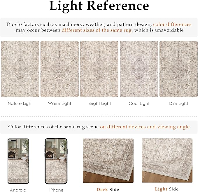 Beige 2x6 Runner Rug Washable Hallway Vintage Carpet Low Pile Non Slip Distressed Soft Traditional Retro Oriental Long Accent Throw Rug for Kitchen Bedroom Laundry Bathroom Dining Room