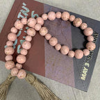 Handcrafted Farmhouse Wooden Decorative Beads Garland, Table Tray Boho Wood Beads with Tassel, Small Rustic Antique Decor for Home and Events (Rose Dawn Gold)