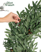 32 Inch Large Olive Wreaths for Front Door, Artificial Large Spring Summer All Seasons Year Round Green Lush Olive Branch Wreath for Home Farmhouse Porch Window Outdoor