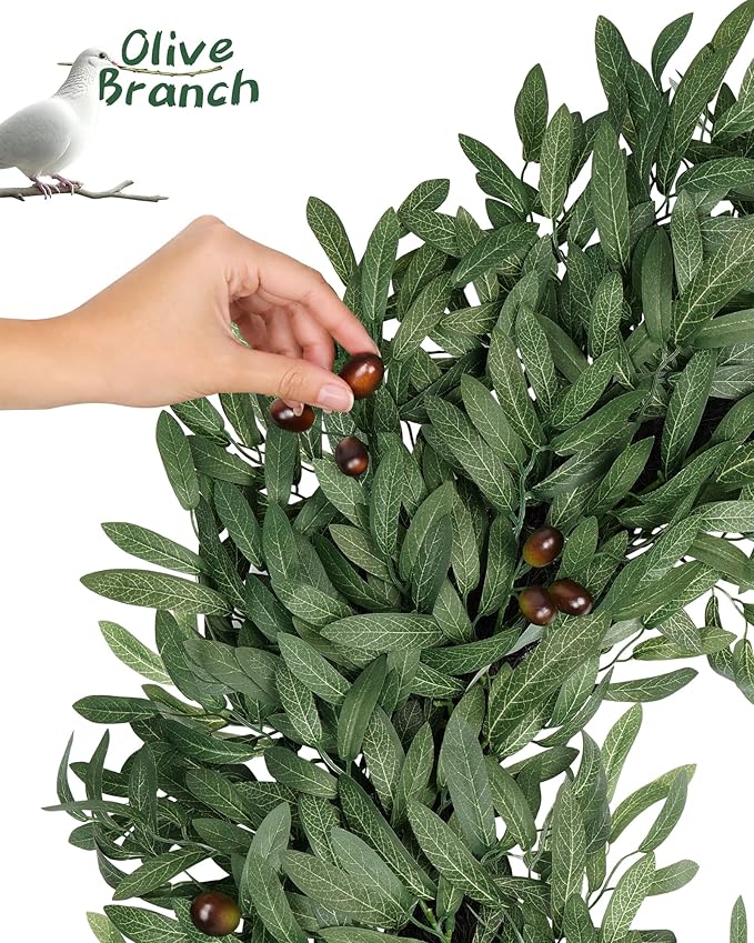 32 Inch Large Olive Wreaths for Front Door, Artificial Large Spring Summer All Seasons Year Round Green Lush Olive Branch Wreath for Home Farmhouse Porch Window Outdoor