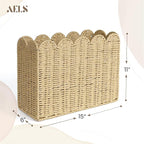 AELS Woven Natural Fibre Magazine Holder, Scalloped Edge Floor Magazine Rack, Hand-woven Organizer, Boho Modern Farmhouse Book Basket, File Newspaper Mail Holder for Office