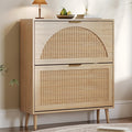 Shoe Cabinet for Entryway with 2 Flip Drawers, Slim Wooden Shoe Storage Organizer with Modern Fluted Pannel，Freestanding Narrow Hidden Shoe Rack for Hallway, Foyer, Living Room