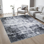4x4 Area Rug Living Room Rug: Washable Modern Abstract Soft Thin Rug Indoor Floor No Slip Stain Resistant Carpet for Bedroom Dining Room Farmhouse Nursery Home Office - Dark Black