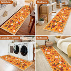U'Artlines 2'x6' Fall Boho Runner Rug for Hallways Kitchen Colorful Floral Soft Non Slip Washable Floor Carpet Runners for Entryway Laundry Room Bathroom Orange