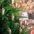 Watayo 12 Pcs Christmas Pinecone Glass Ornaments, Fall Hanging Pine Cone Painted Glass Ornaments, Glitter Pinecone Christmas Ornament for Xmas Tree DIY Crafts Fall Thanksgiving Day Decoration