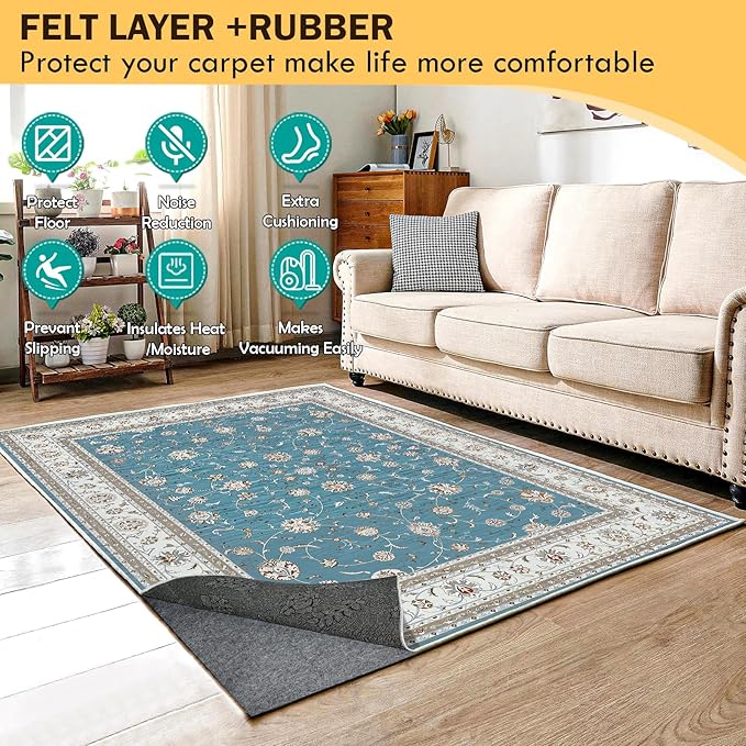 Waterproof Rug Pad, 10x14 ft Under Area Rug Carpet Pad, Non Slip Felt Rug Pads for Hardwood Floors, Keep Carpets in Place Soft and Prevent Rug from Wrinkling or Buckling
