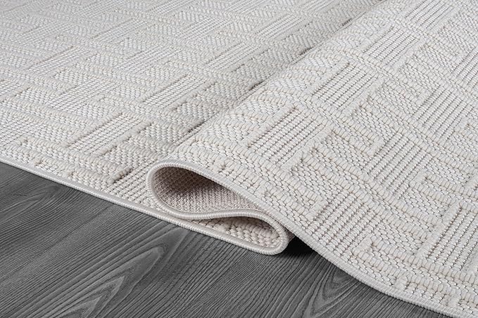 Micro Loop Indoor Rug White 8x10 Boho Geometric Neutral Area Rugs for Living Room Soft Luxury Modern Low and High Pile Durable Stain Resistant Non-Shedding Indoor Area Carpet 8 x 10