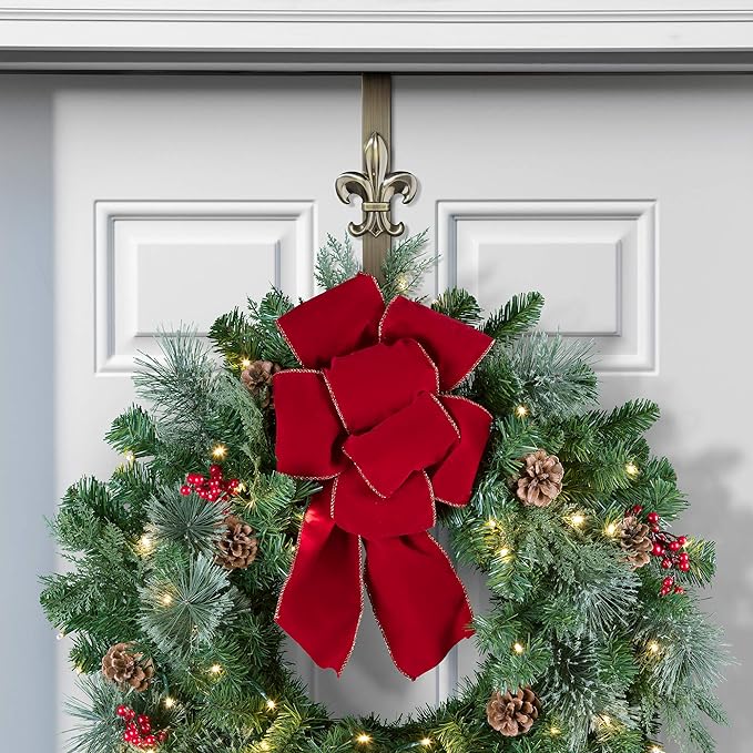 Haute Decor Adapt Adjustable Length Wreath Hanger with Interchangeable Icons (4 Wreath Hangers in 1) (Antique Brass-Reindeer/Pumpkin/Butterfly/Fleur de lis)