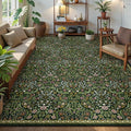 Moynesa Floral 9x12 Area Rug, Green Washable Living Room Rug, Boho Large Dining Room Rug, Non Slip Ultra Thin Botanical Soft Floor Carpet for Bedroom Home Office Farmhouse, Green